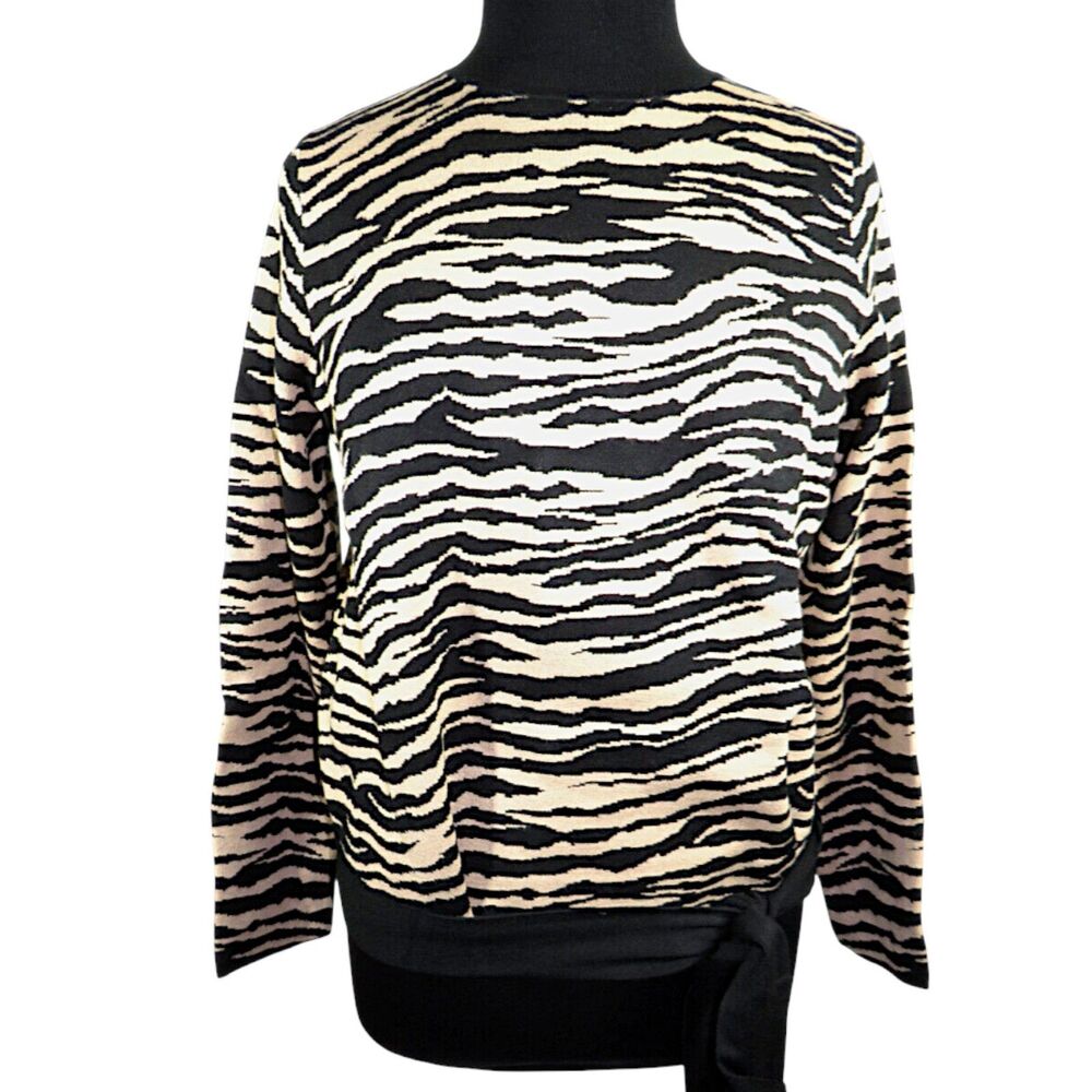 Sofia Vergara Cozy Tiger Print Long Sleeve Mock Neck Tie Waist Sweater Plus 3X